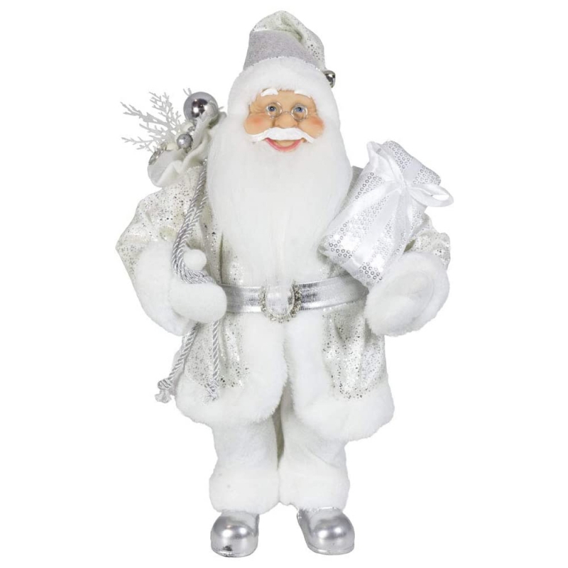 Noble 45cm Vánoční dekorace stojící Santa Claus v Silver Xmas Tree Ornamenty dodává tradiční dovolenou figurku