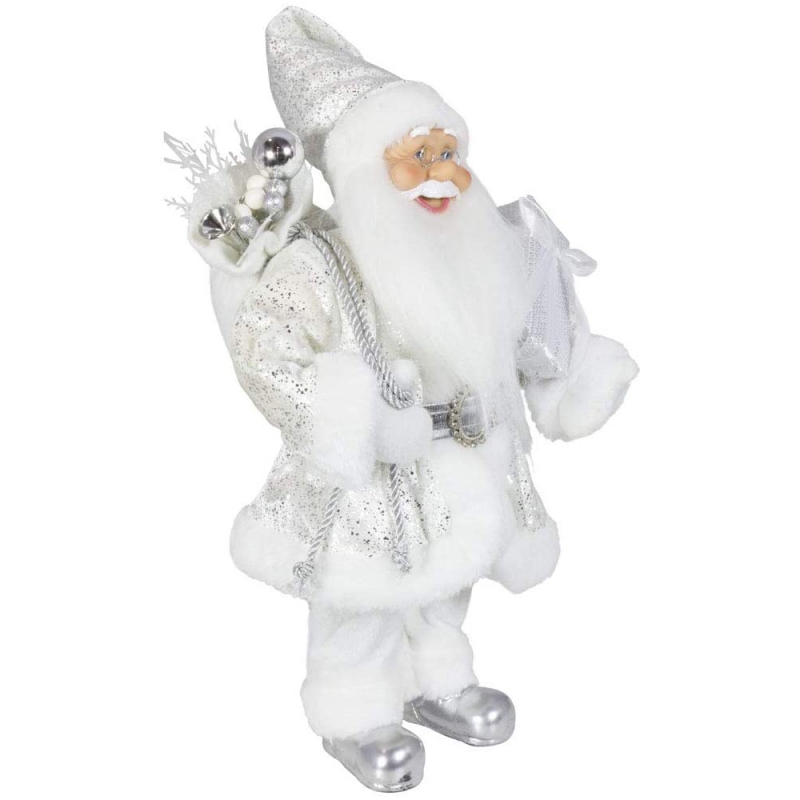 Noble 45cm Vánoční dekorace stojící Santa Claus v Silver Xmas Tree Ornamenty dodává tradiční dovolenou figurku