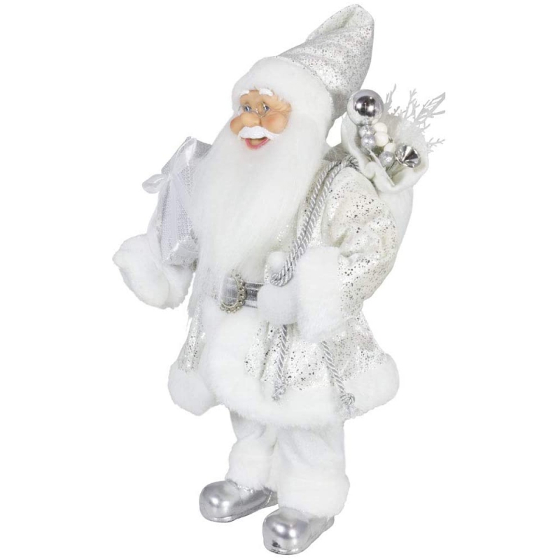 Noble 45cm Vánoční dekorace stojící Santa Claus v Silver Xmas Tree Ornamenty dodává tradiční dovolenou figurku