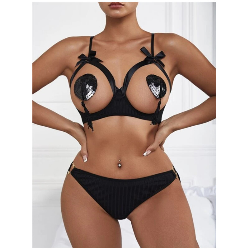 Ženy bowknot tanga sexy prádlo spánek sada dámy erotické krajky sexy prádlo