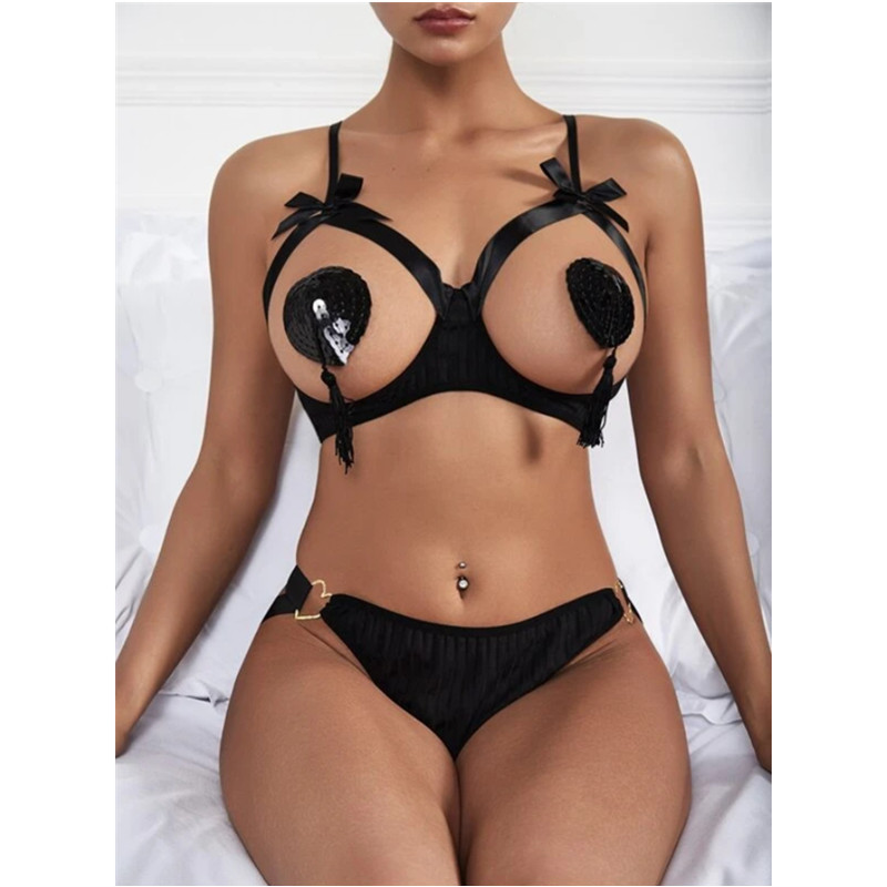 Ženy bowknot tanga sexy prádlo spánek sada dámy erotické krajky sexy prádlo