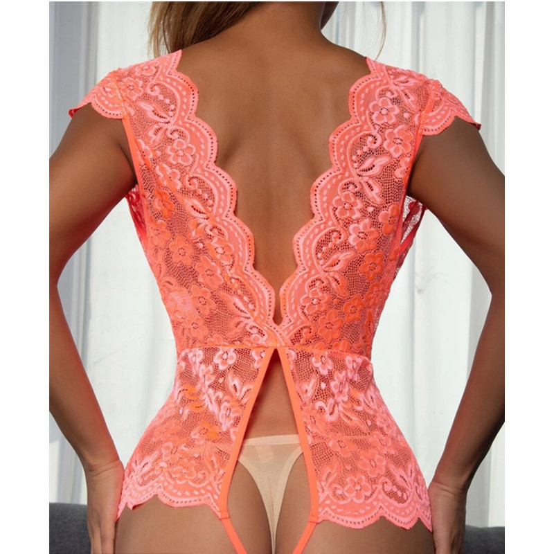Dropshipping Deep V Plunge Jednodílný spodní prádlo krajky transparentní Sleepwear Bodysuit Sexy Lingeries Ženy Materiál Spandexn bavlna · dekorace krajky