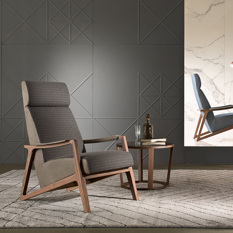 Comfort Relax Jediný opěradlo střední století High High Zpět v Olaštině Solid Wood Frame Kožená Accent Lounge židle