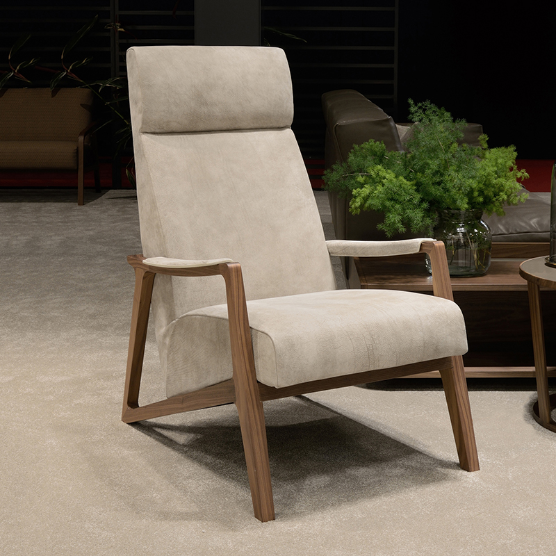 Comfort Relax Jediný opěradlo střední století High High Zpět v Olaštině Solid Wood Frame Kožená Accent Lounge židle