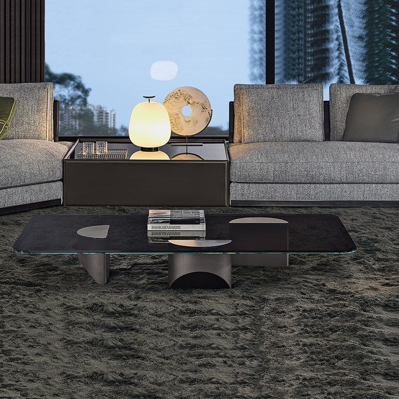 Italský designnerezové ocelinoha velký luxusní černé sklo kulatý konferenční stolek moderní pro obývací pokojnábytek