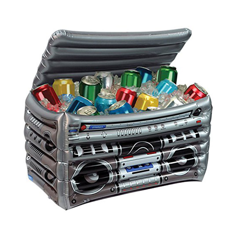 Nafukovací ledový Bucket Pool Float Drink Fruit BoomBox Cooler, PVC ICE kontejner Inovativní ledový kbelík ve tvaru rádia s krytem