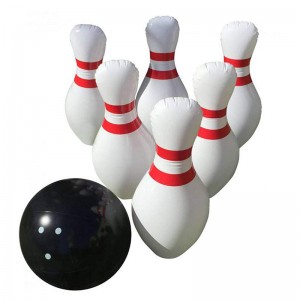 Nafukovací bowling sada zahrnuje jeden velký míč a 6nafukovací bowlingové piny jumbo bowling set game pro děti