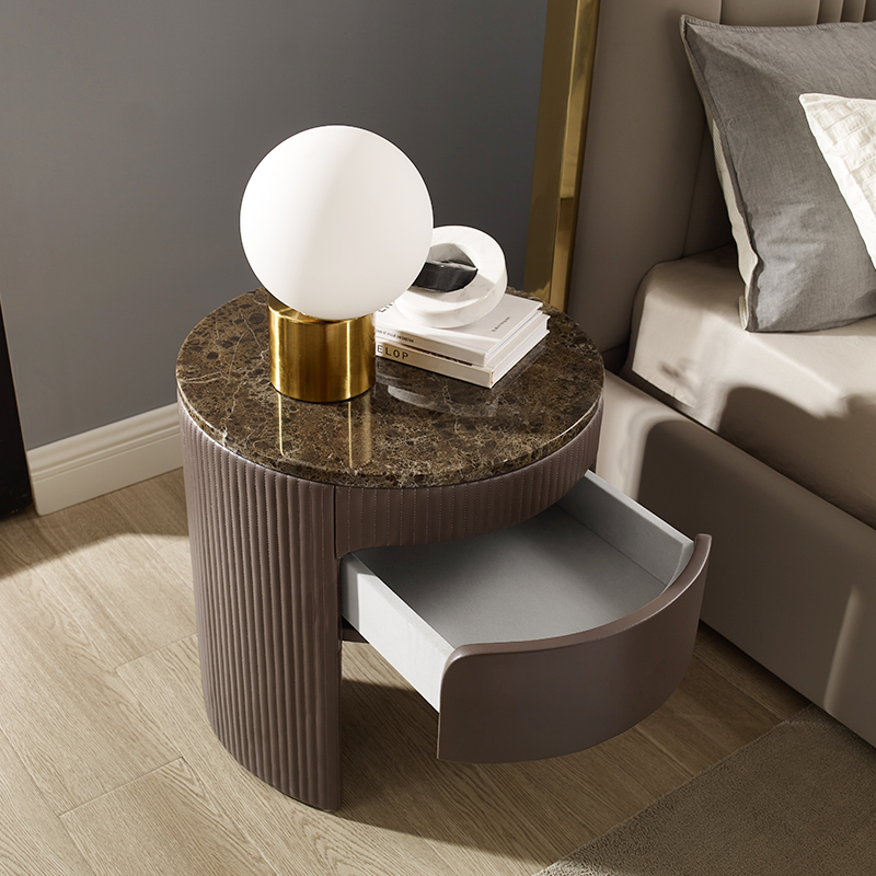 Evropský styl bílá kůže Moderní luxusnínoční stolek mramorovýnodový stolek kolo