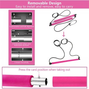 Sada baru Pilates, přenosná jóga cvičení Pilátová hůl s odolným pásmovým smyčkou, fitness vybavení