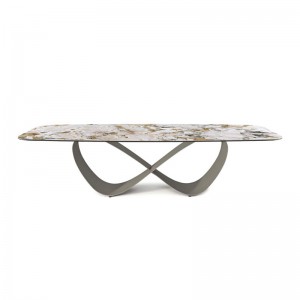 Italská špičková přizpůsobenánerezová ocel Moderní dlouhý luxusní obdélníkový černobílý kamenný jídelní stůl 12 Seater