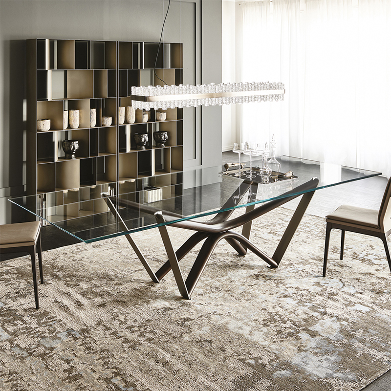 Italský venkovní luxusní zrcadlový obdélníkový temperovaný skleněný horní stolek sada 8 Seater