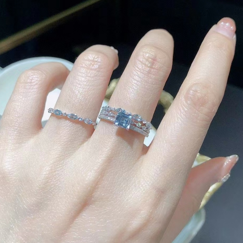 Aquamarine Double Design Gemstone Ring for Girl