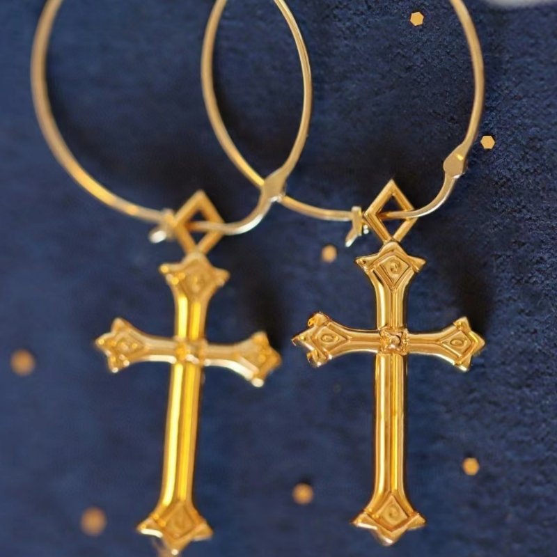 18K Gold Cross módnínáušnice pro ženy