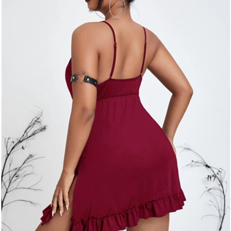 Ženy Sexynoční šatynoční košile Friled Slip Sleepwear Wine Sexy Nighthies Gerter spodní prádlo