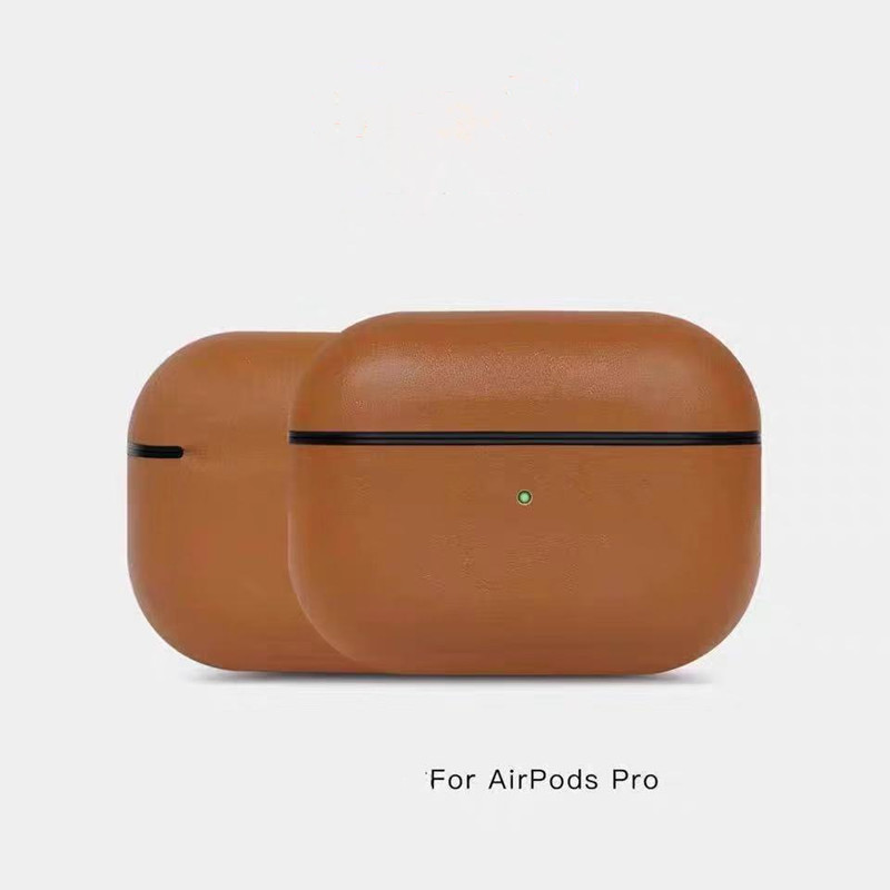 AirPods Pro Leather Case, skutečný retro olej vosk bláznivý kožený pouzdro, plně ručně vyrobené, přední LED viditelné (tmavě hnědá)