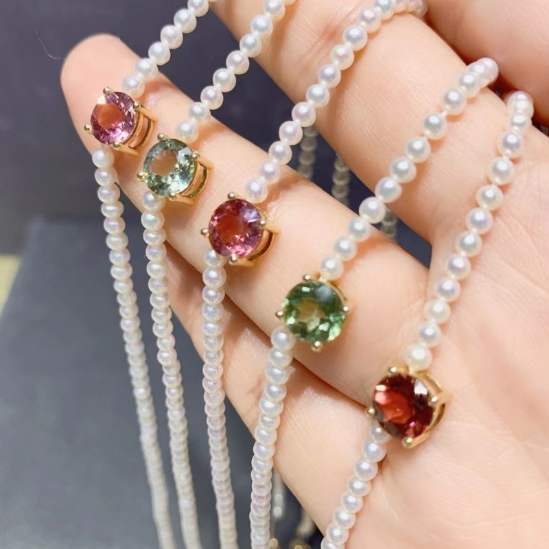 Šperky Tuochen 18k Gold Freshwater Pearl Tourmalin Náhrdelník