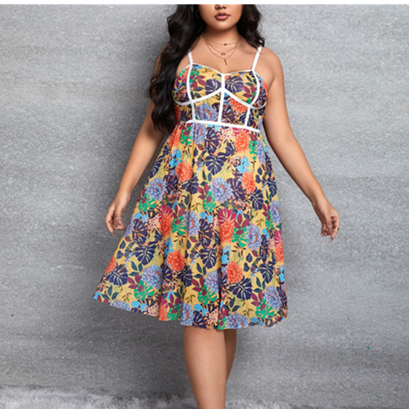 Tropical Print Cami šaty s bílými obvazovými detaily