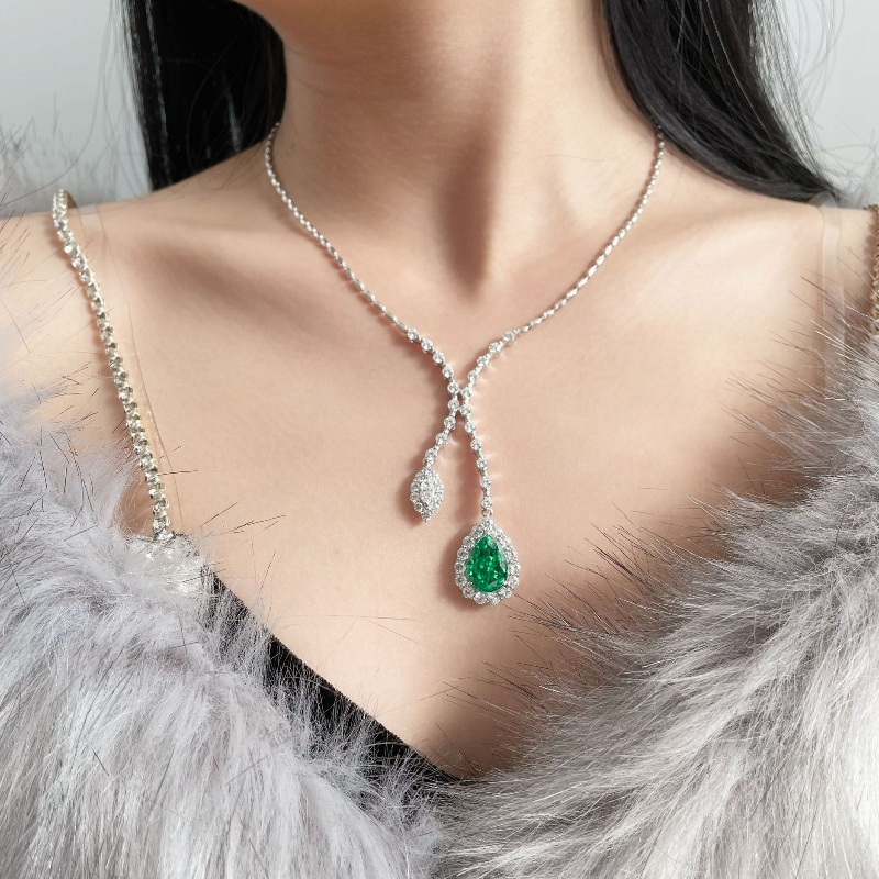 Nový S925 Silver 10ct PA modrýnáhrdelník s mořskou pannou ve tvaru kapky Vysoký uhlíkový diamant pro dívky