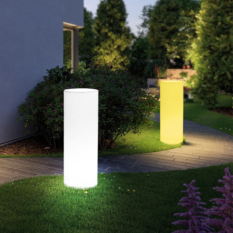 LED OUTDOOR GARDINE ART výzdoba světla RGB Změna barvy válcovská podlahová lampa poháněná vodotěsná s dálkovým dálkem pro zahradu, komerční, svatba, oslava