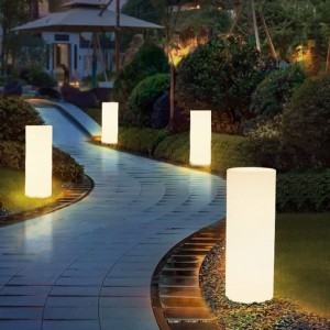 LED OUTDOOR GARDINE ART výzdoba světla RGB Změna barvy válcovská podlahová lampa poháněná vodotěsná s dálkovým dálkem pro zahradu, komerční, svatba, oslava