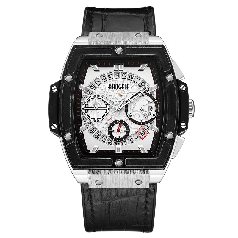 Baogela Brand Fashion Pánská sportovní vodotěsná kalendář zápěstí Watch Square Multifunktion Silicone Band Mens Watch 1703 Rose Black