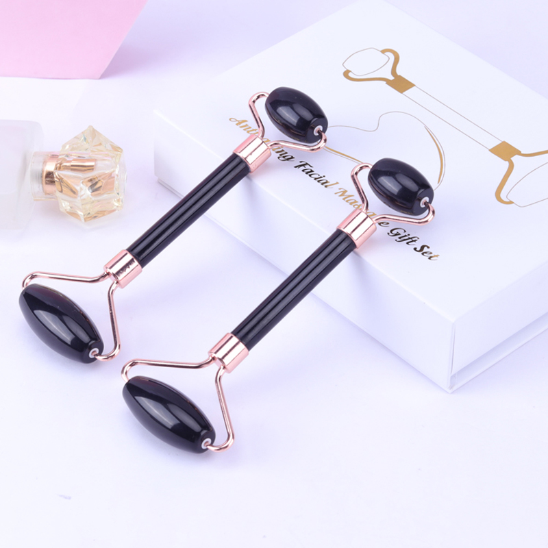 Přizpůsobitelný obličej Natural Pink Tmavě zelená duální křišťálová led Gua Sha Anti-Aging Jade Roller Kit Massager s boxem
