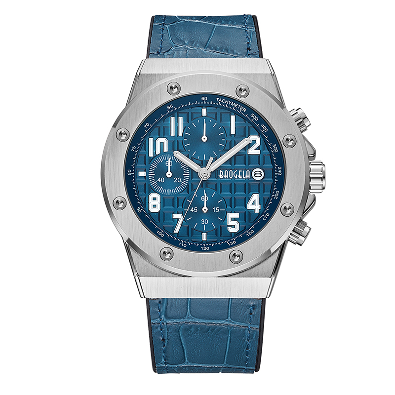 Baogela Men \\'s Chronograph Quartz Watches 2022 Nové vodotěsné sportovní sportovní zápěstí Watch Man Leather Strap Clock 1805 Blue