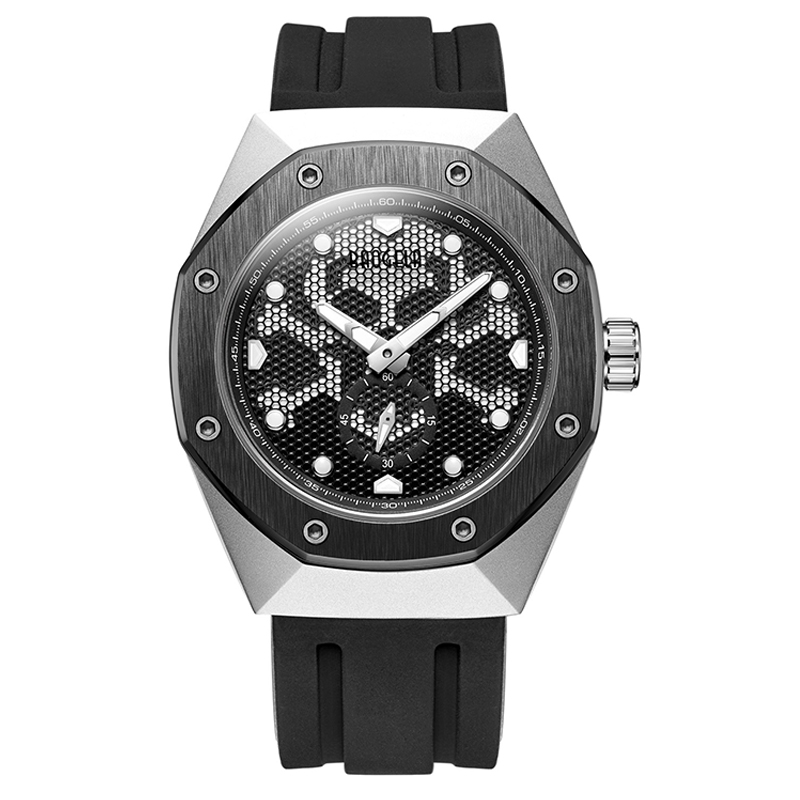 Baogela Skeleton Quartz Watys Men Sport Army Vojenská armáda vojenský zápěstí Světelnýnepromokavý silikonový kapelu Man1901 Černá bílá bílá