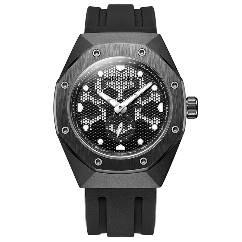 Baogela Skeleton Quartz Watys Men Sport Army Vojenská armáda vojenský zápěstí Světelnýnepromokavý silikonový kapelu Man1901 Černá bílá bílá