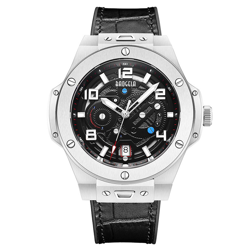 Baogela Men \\'s Watch Mechanical Watch Automatic Hollow Fashion Men \\ S Luminous Large Dial 50m vodotěsné hodinky 2001 černé