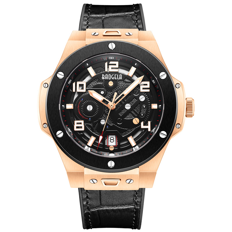 Baogela Men \\'s Watch Mechanical Watch Automatic Hollow Fashion Men \\ S Luminous Large Dial 50m vodotěsné hodinky 2001 černé