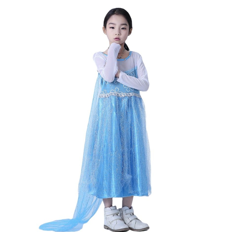 Elsa Queen šaty dívky s dlouhým rukávem Mesh Cloak Oddělující šaty elsa princezny