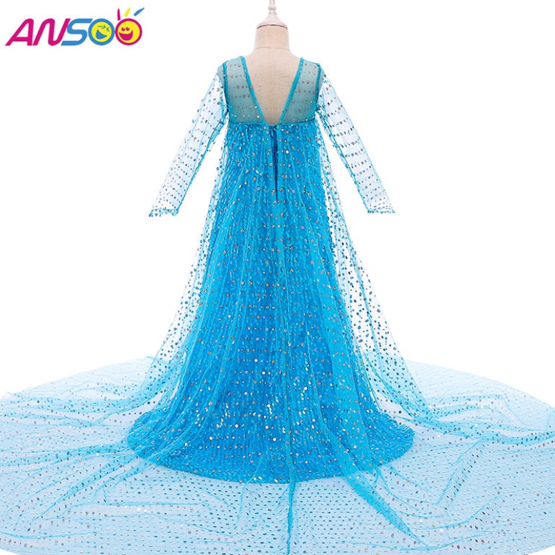 Ansoo Top Selling Talks Fancy Princess se oblékat sedané dlouhé ocas 2022 Elsa Anna šaty pro dívky