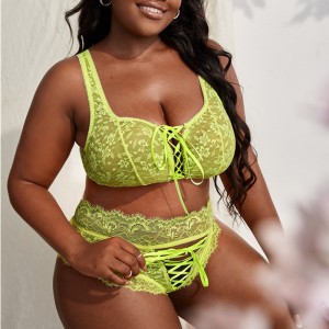 Lace Up Přední Krajka Spodní prádlo Set Krajka Trim Kalhotky