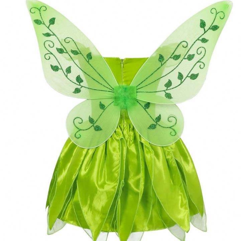 Batole Kid Halloween cosplaynarozeninové outfity Set Dancing Butterfly Green Fairy Wing Wing Tinker Bell Dress 2-10T HCTB-001