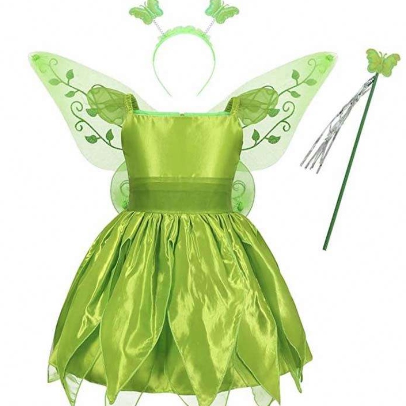 Batole Kid Halloween cosplaynarozeninové outfity Set Dancing Butterfly Green Fairy Wing Wing Tinker Bell Dress 2-10T HCTB-001