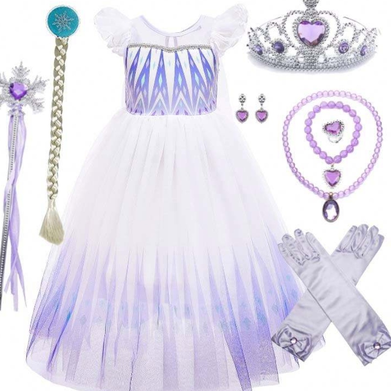 Velkoobchod 3-10 let Princezna Snow Queen Elsa Queen Šaty s doplňky korunní úřez hcgd-029