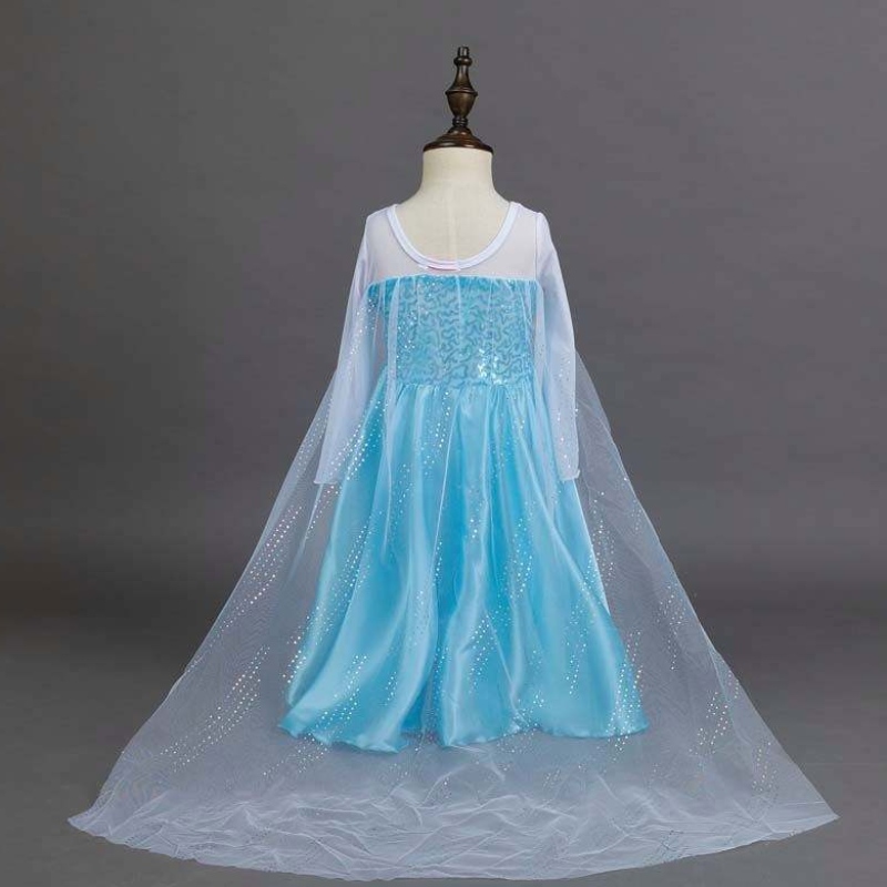 Snow Party Queen Halloween kostým Blue s dlouhým rukávem Sněhová královna sekvence Elsa šaty pro dívky s příslušenstvím HCGD-006