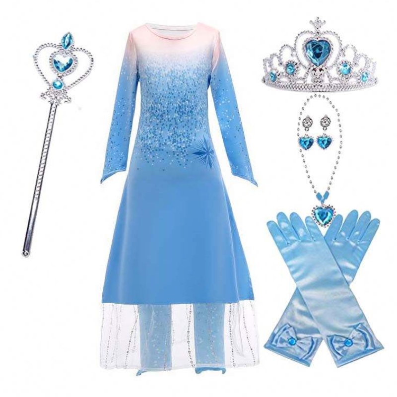 Princezna Fancy holčičky dlouhé šaty kalhoty 2ks elsa šaty cosplay s příslušenstvím HCGD-021