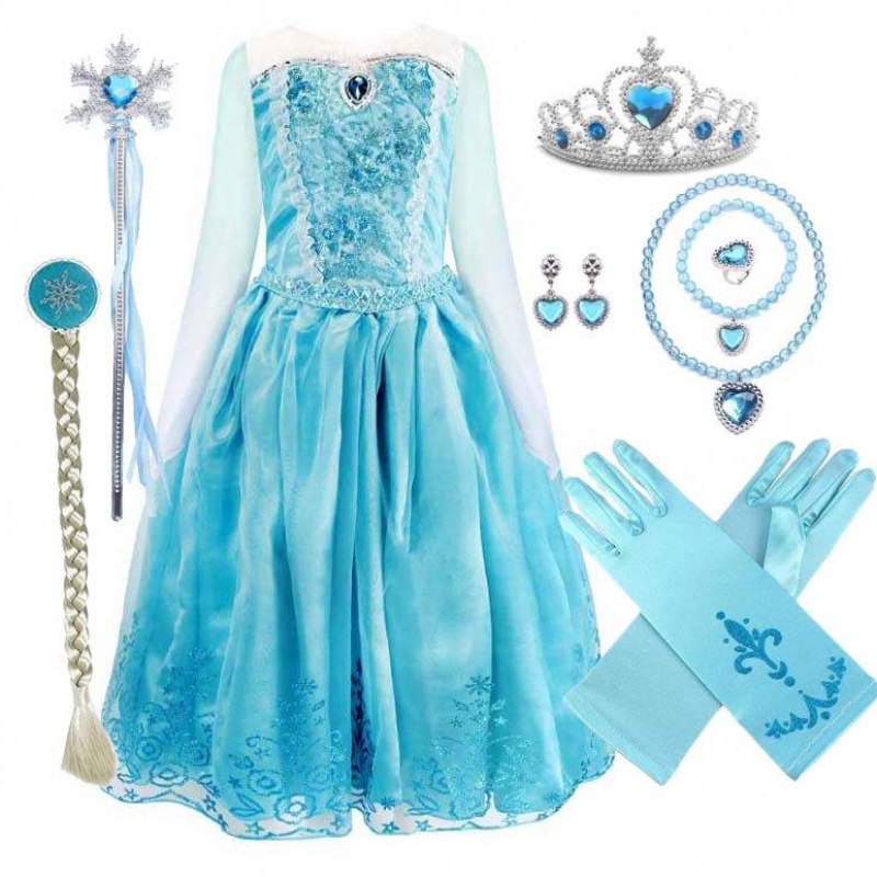 Dětinarozeninový průvod Cosplay 2-10Y sekin Blue s dlouhým rukávem Halloween Princezna Elsa šaty cosplay hcgd-039