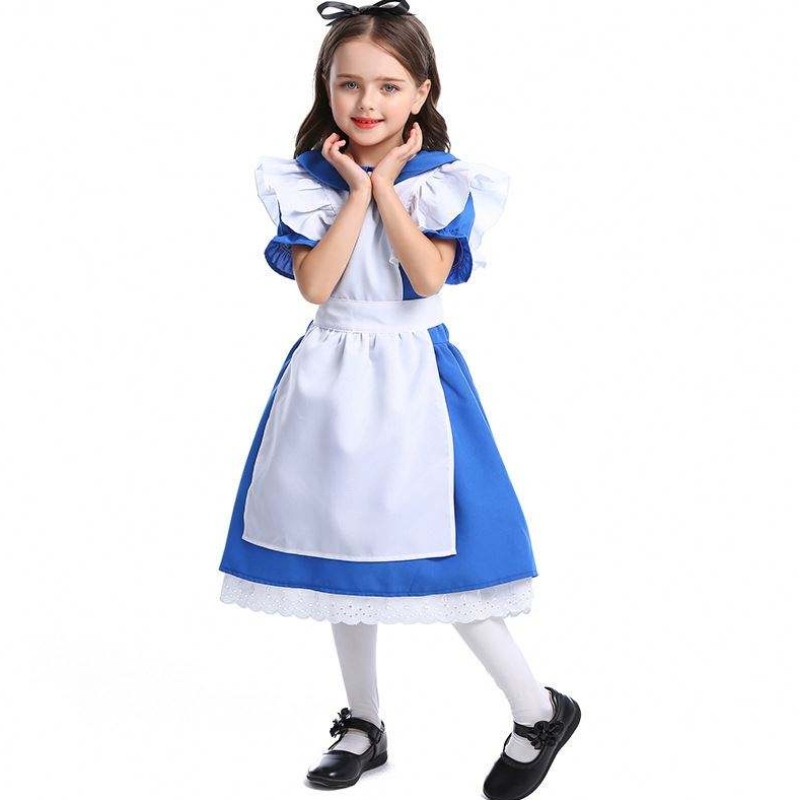 Dívky Halloween volánská kravata Pás Blue Alice In Wonderland Cosplay Kids s bílou zástěrou 4-12 let DGHC-070