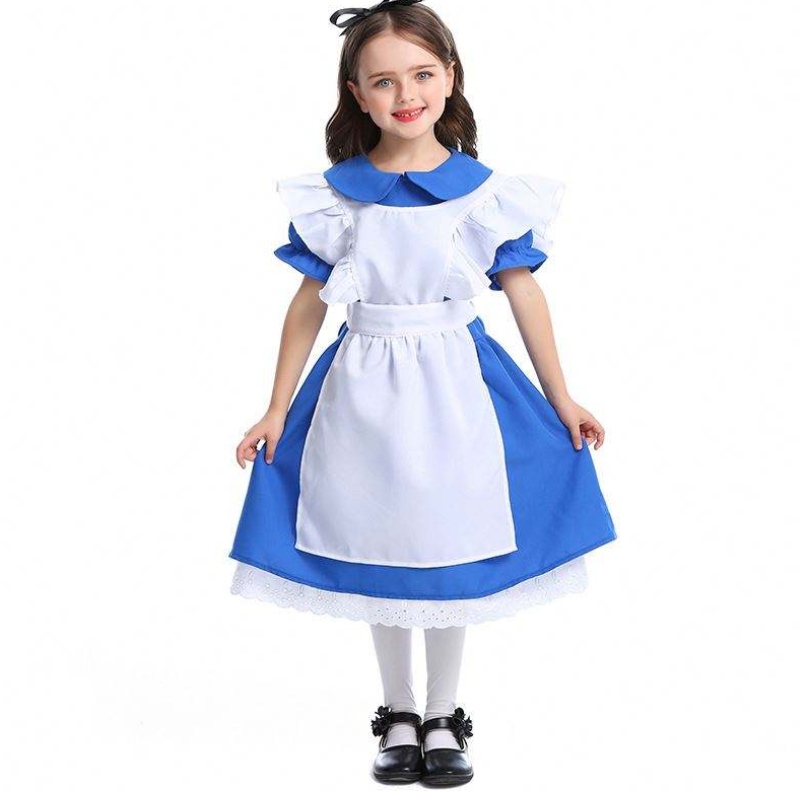 Dívky Halloween volánská kravata Pás Blue Alice In Wonderland Cosplay Kids s bílou zástěrou 4-12 let DGHC-070