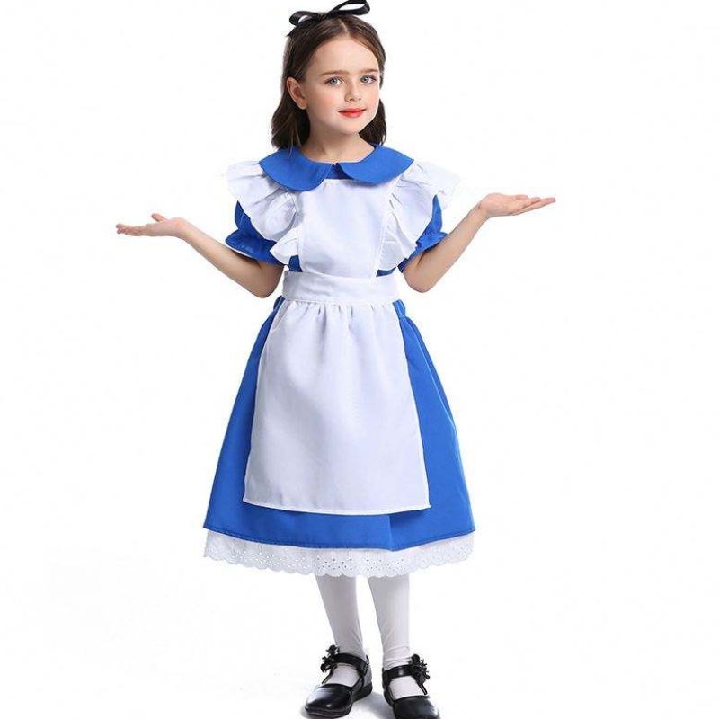 Dívky Halloween volánská kravata Pás Blue Alice In Wonderland Cosplay Kids s bílou zástěrou 4-12 let DGHC-070