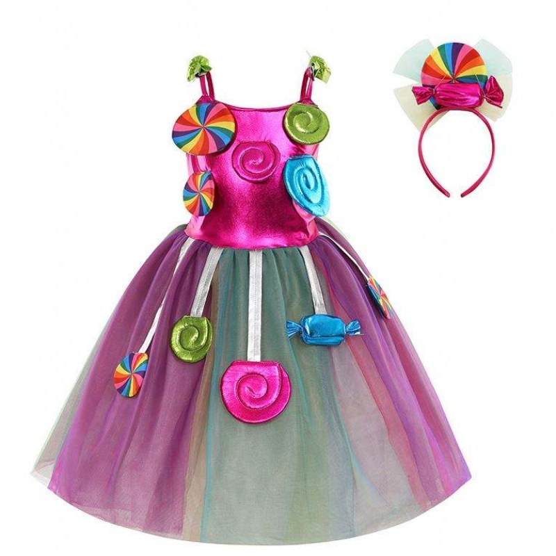 Dívkynarozeninové průvod obléká se duhové tylové šaty Candyland Costumes s čelenkou DGHC-081