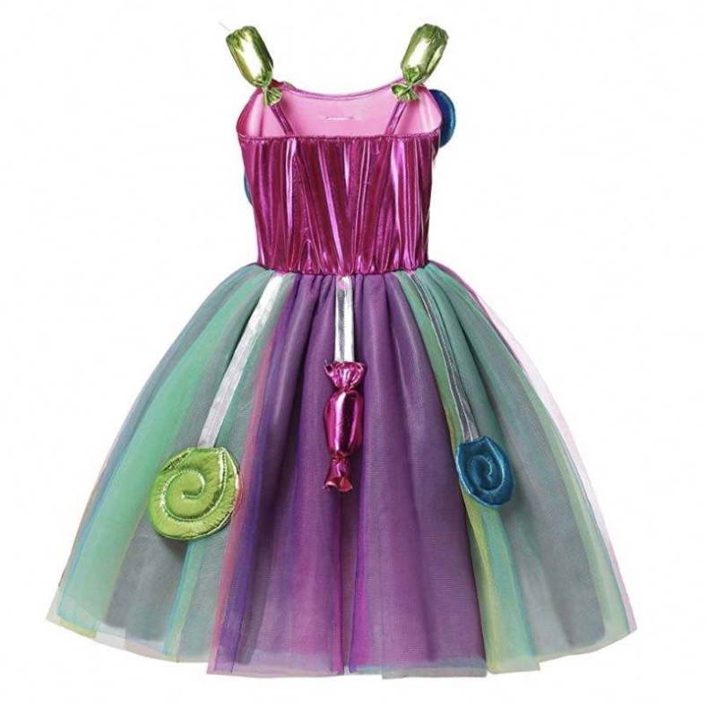 Dívkynarozeninové průvod obléká se duhové tylové šaty Candyland Costumes s čelenkou DGHC-081