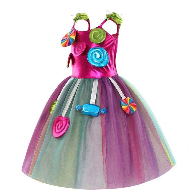 Dívkynarozeninové průvod obléká se duhové tylové šaty Candyland Costumes s čelenkou DGHC-081