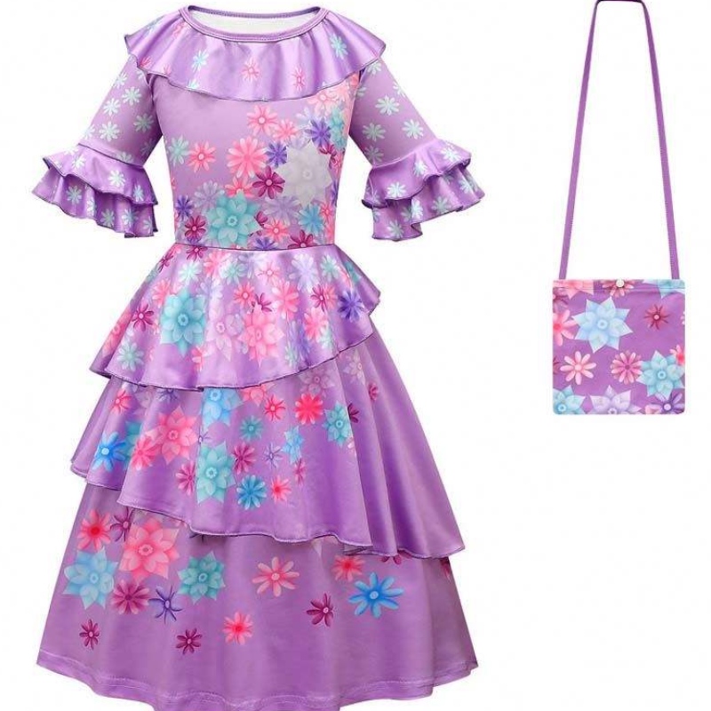 Nový produkt 2022 Kids Girls Mirabel Madrigal Cosplay Outfit oblékat se Encanto Isabela šaty s parukou taška HCIS-006
