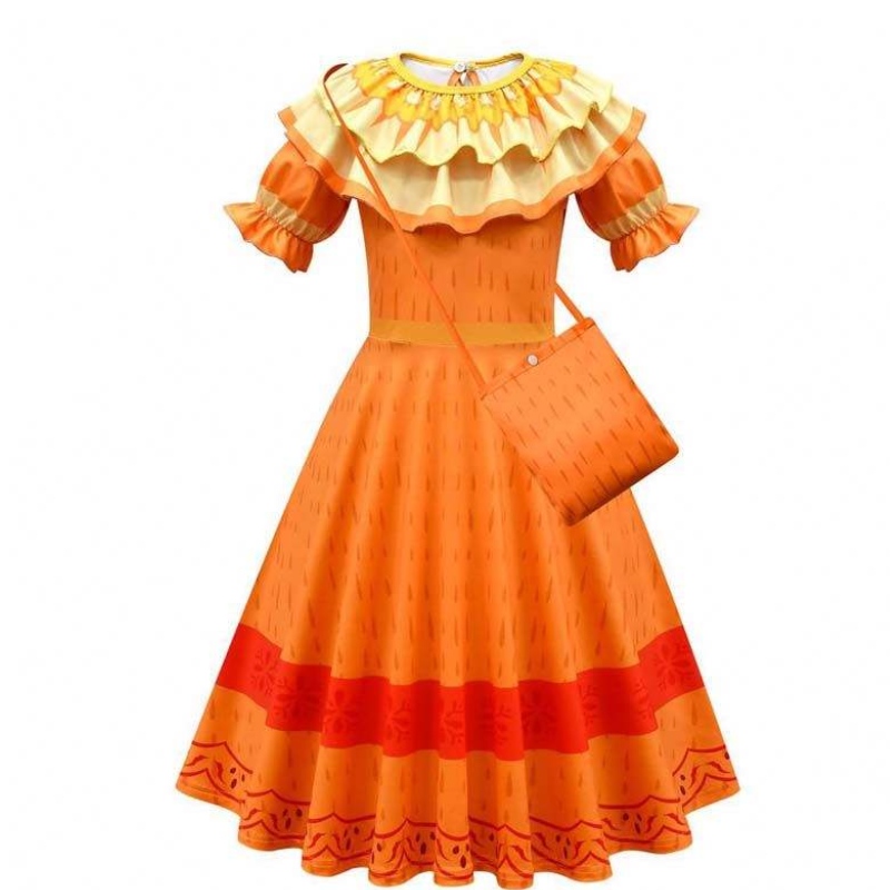 Nový produkt 2022 Kids Girls Mirabel Madrigal Cosplay Outfit oblékat se Encanto Isabela šaty s parukou taška HCIS-006