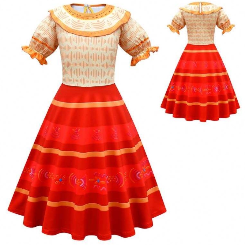 Karneval Halloween Princess Party oblečení květinové volánky Dlouhé šaty Mirabel Encanto kostým 90-170 cm HCIS-006
