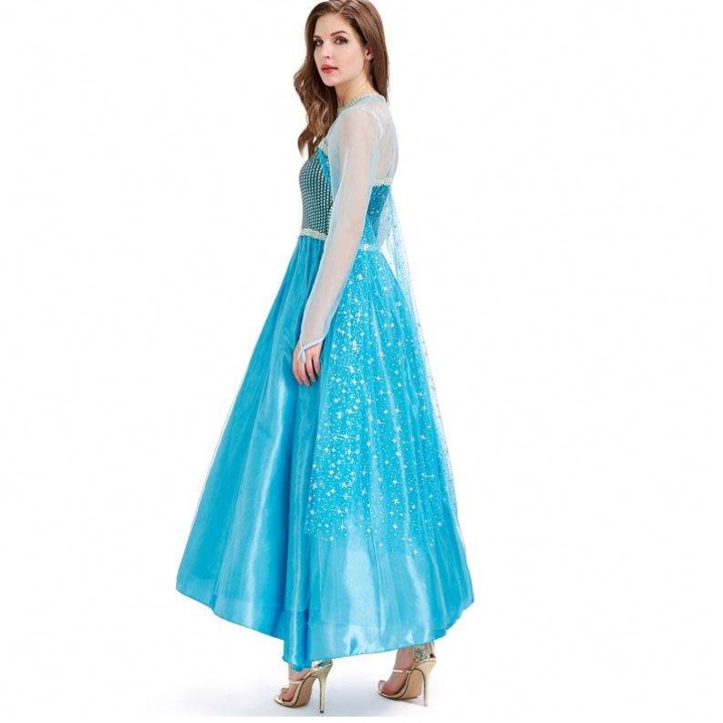 Novedades 2022 Halloween Cosplay Fancy Party Dress Up Blue Long Elsa kostým pro dospělé HCGD-054